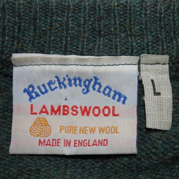 VTG Buckingham Lambswool Green with Geometric Sweater Made In England  Large - Picture 7 of 9